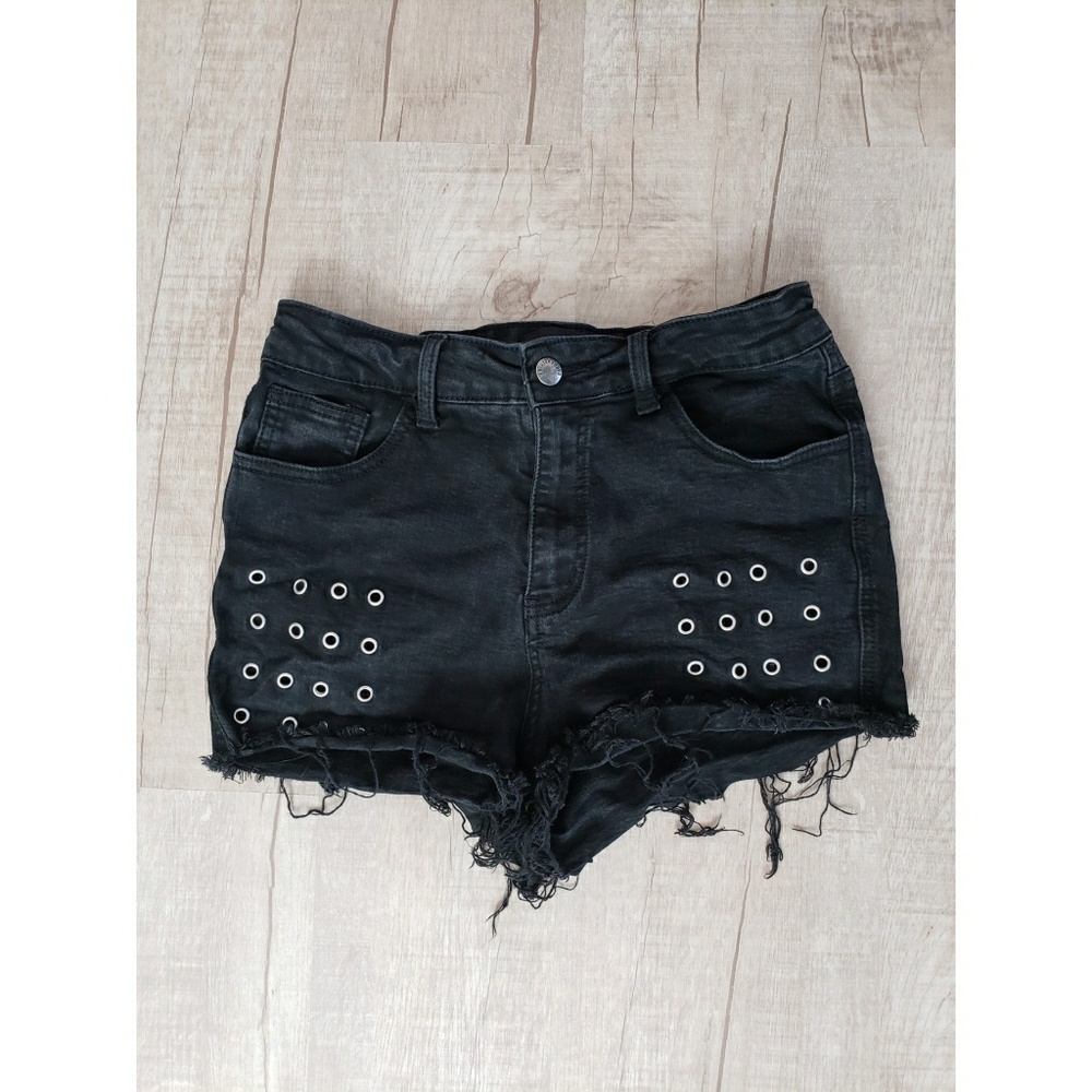 Black distressed high waisted shorts
